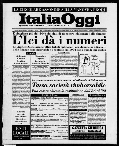 Italia oggi : quotidiano di economia finanza e politica